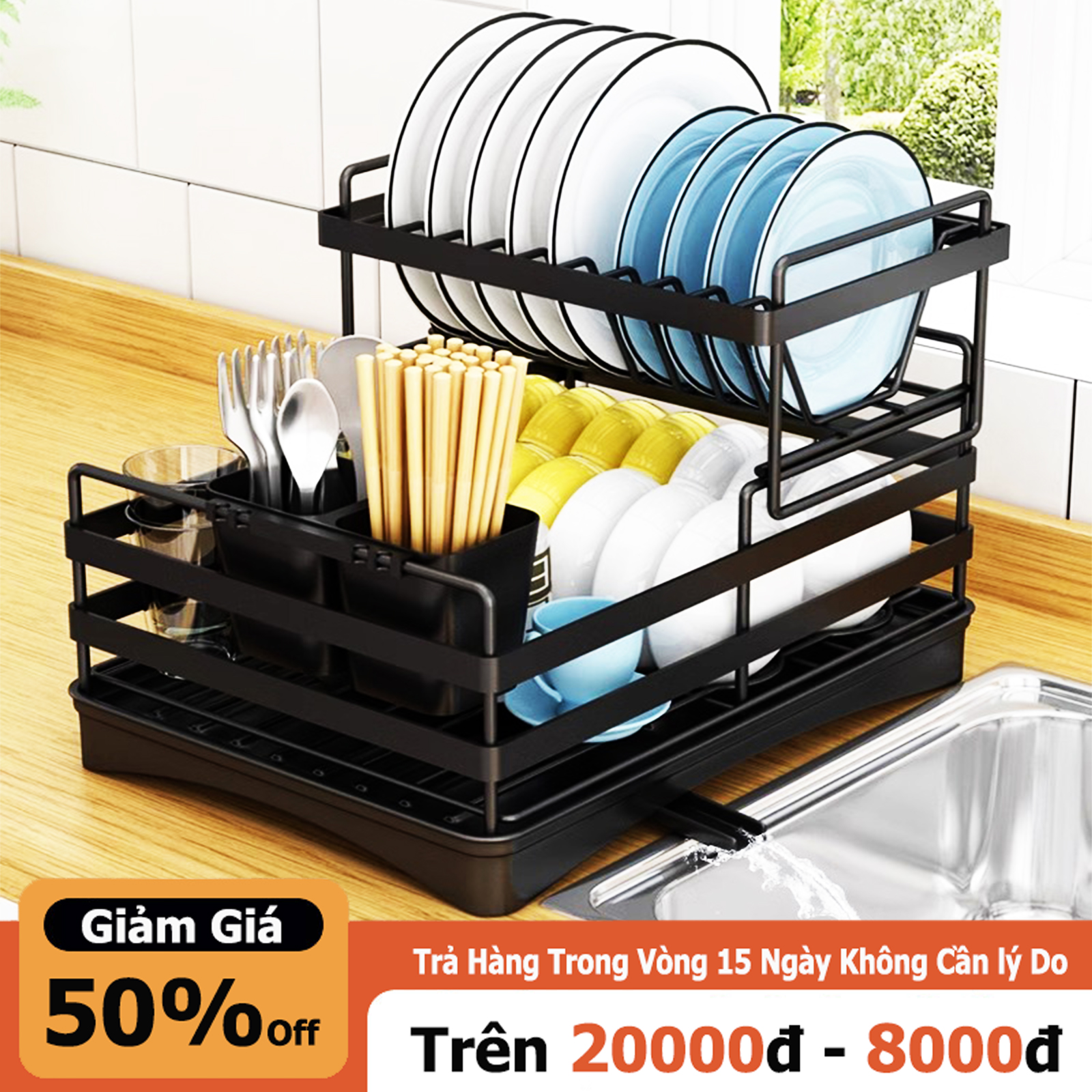 MIKI Kệ rổ úp chén bát nhiều ngăn đa năng có khay để đũa muỗng thông minh mẫu mới Có Khay Hứng Nước Tiện Lợi bằng