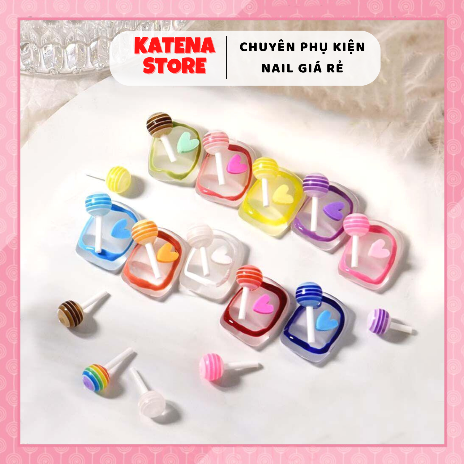 Charm trang trí móng tay hình kẹo mút 3d dễ thương - 1 cái