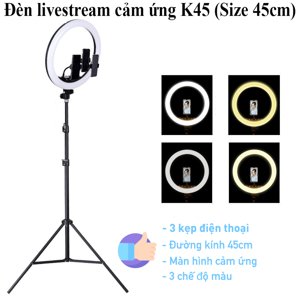 Đèn livestream cảm ứng k45 , mua đèn led livestream, đèn led livestream loại lớn chụp hình sản phẩm đèn led hổ trợ livestream - trang điểm - size 45cm đèn led ring thần thánh make up bh uy tín 1 đổi 1.