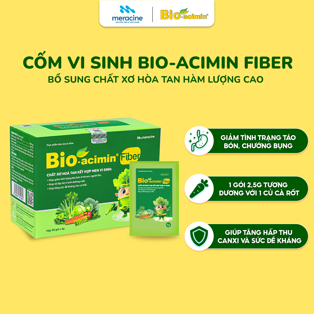 Combo 5 cốm vi sinh Bio acimin Fiber bổ sung chất xơ tự nhiên cải thiện tình trạng táo bón hộp 30 gói