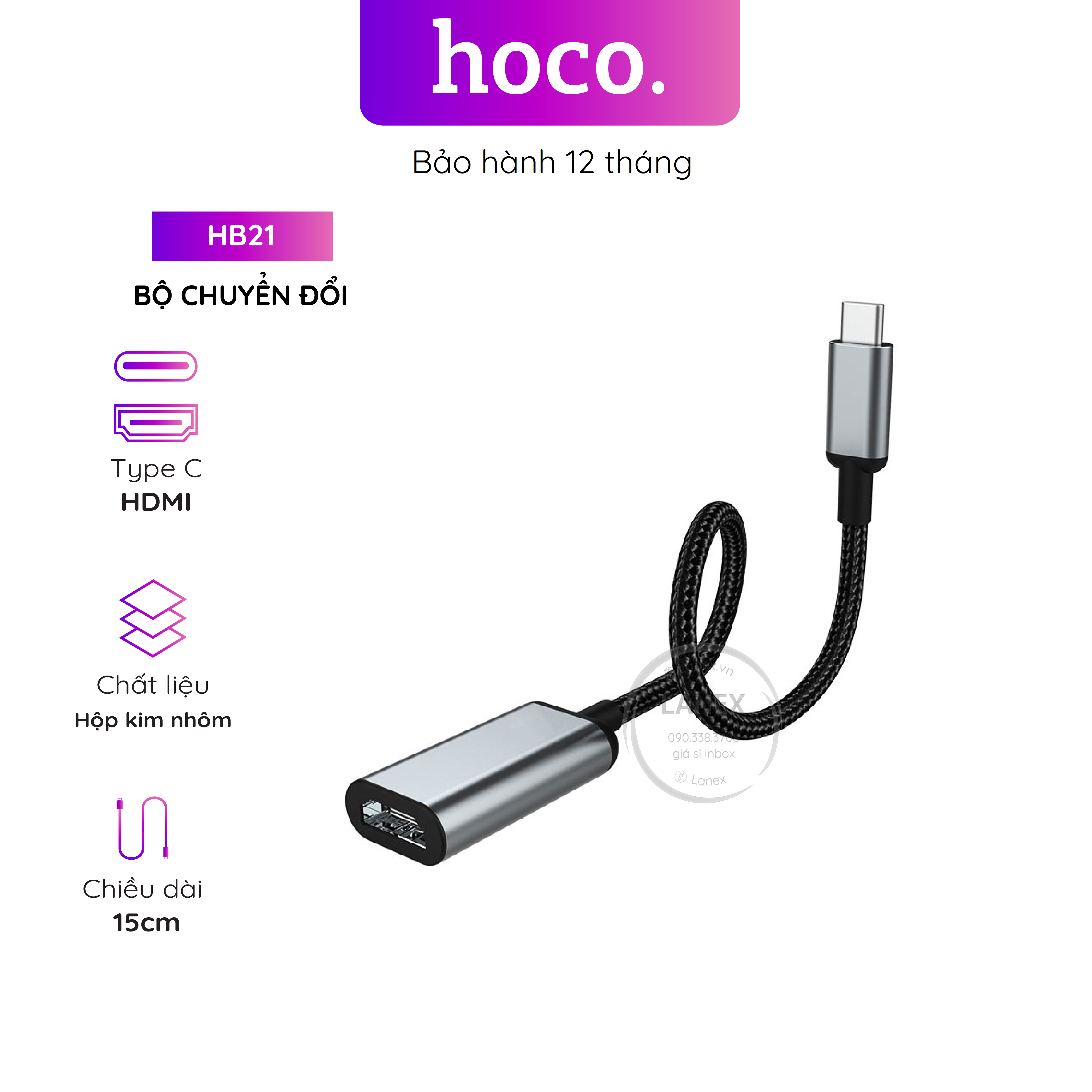 Bộ chuyển đổi Hoco HB21 đầu Type-C sang HDMI dài 15cm