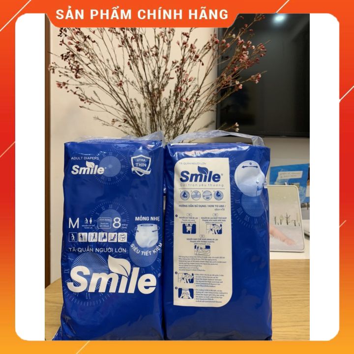 Bỉm Quần Người Già, Phụ Nữ Đi sinh Smile Thấm Hút Siêu Tốt, Siêu Tiết Kiệm (M 8 Miếng, L 7 Miếng)