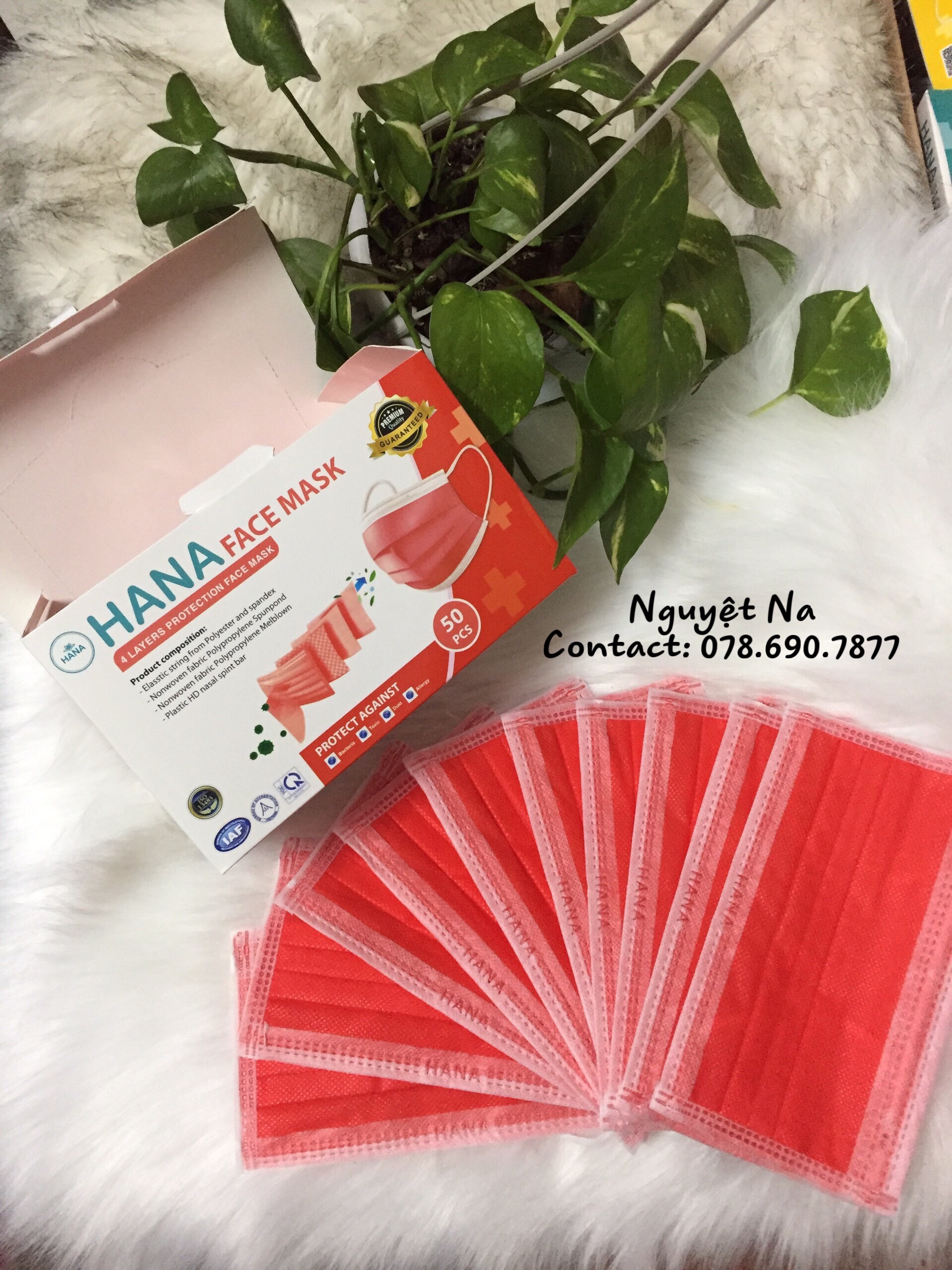 Khẩu trang y tế HANA màu đỏ