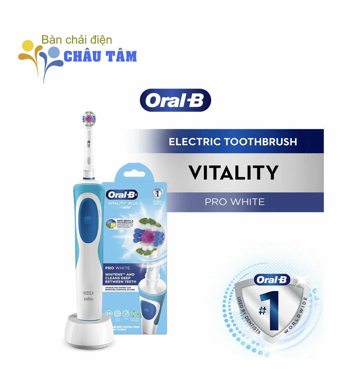 Bàn chải đánh răng điện Oral-B Vitality Prowhite + Tặng kèm nắp chụp đầu bàn chải)