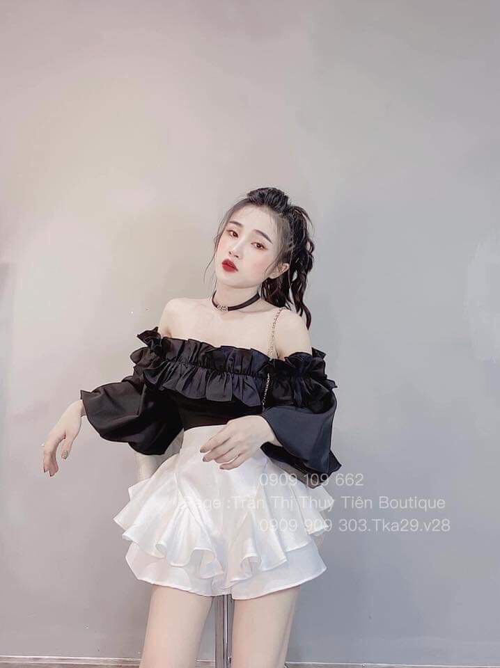 Sét áo tay phồng trễ vai và chân váy belle fashion
