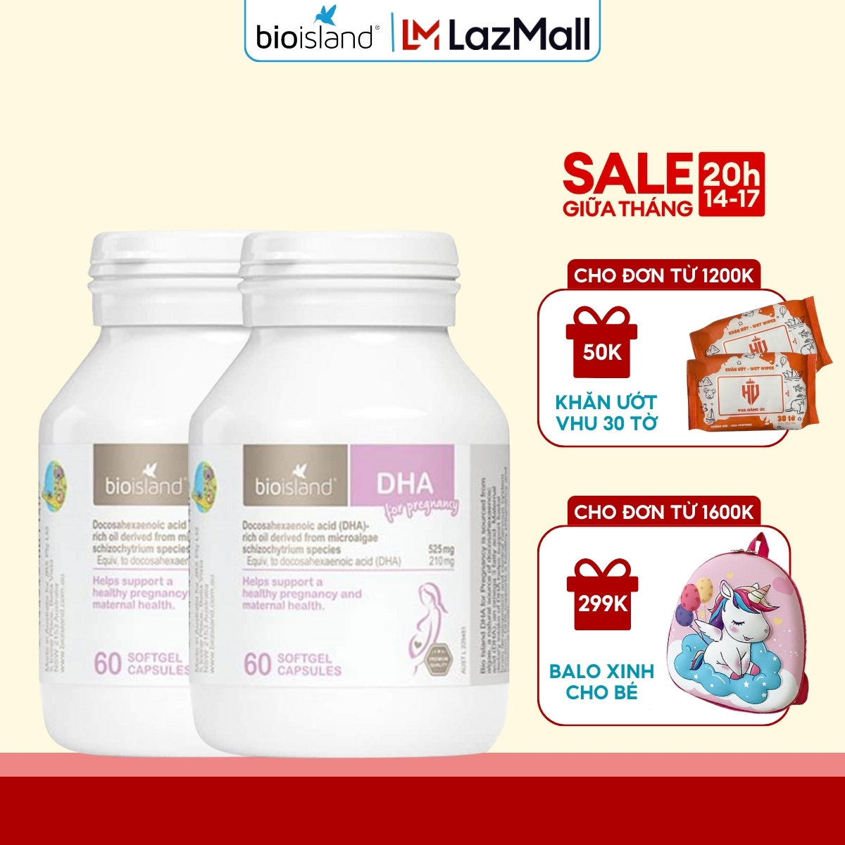 Combo 2 lọ Bioisland DHA For Pregnancy 60 viên chăm sóc sức khỏe mẹ bầu và sự phát triển của bé