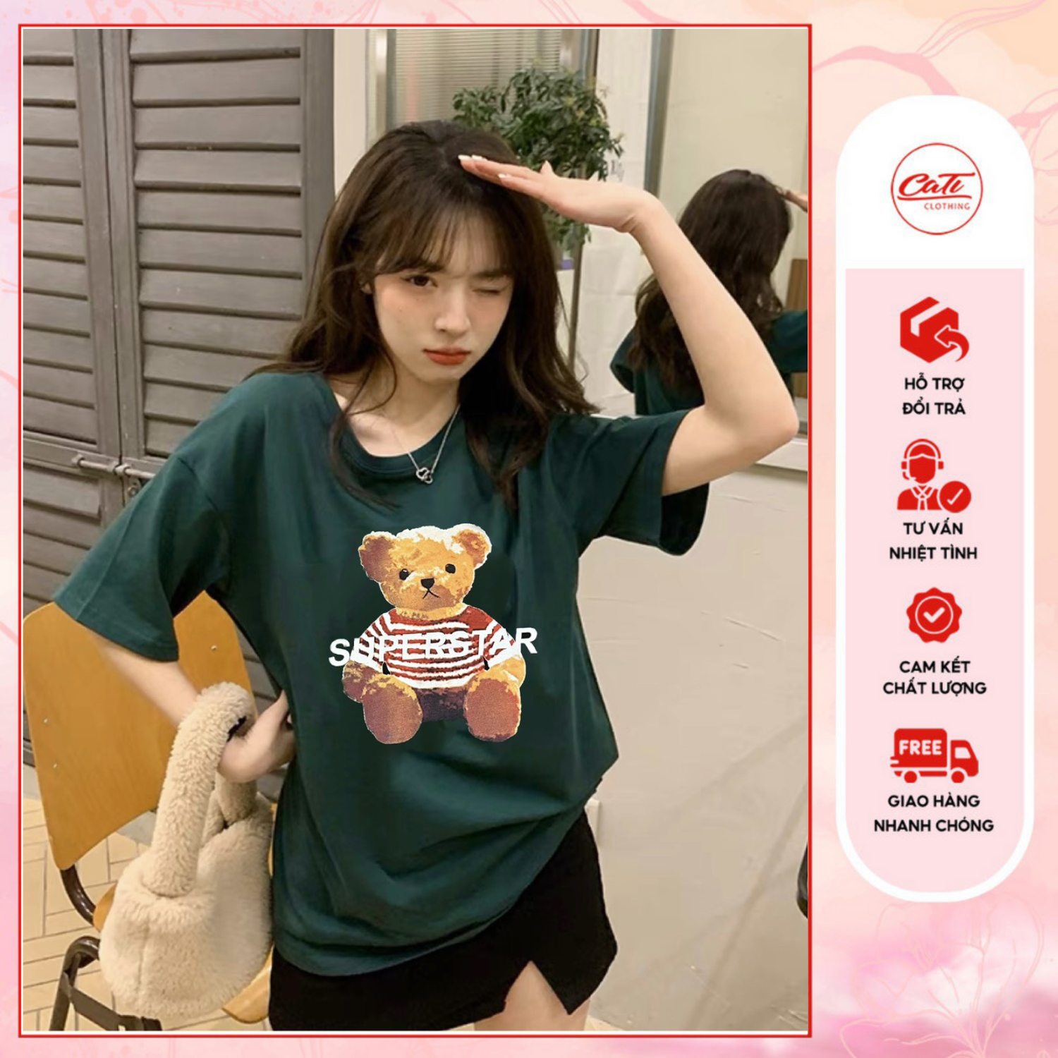 Cati áo thun xuất hàn chú gấu superstar 3 màu