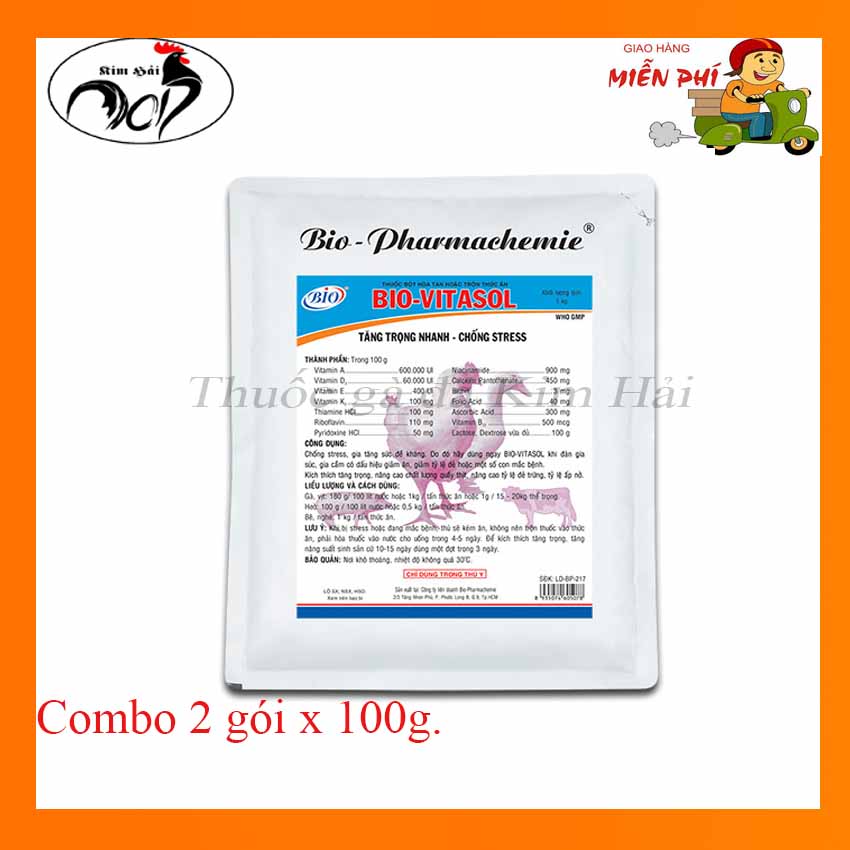 BiO Vitasol- [combo 2 gói x 100g]-Cung Cấp năng lượng,chống Stress,tăng trọng nhanh dành cho gà tơ,gà con.