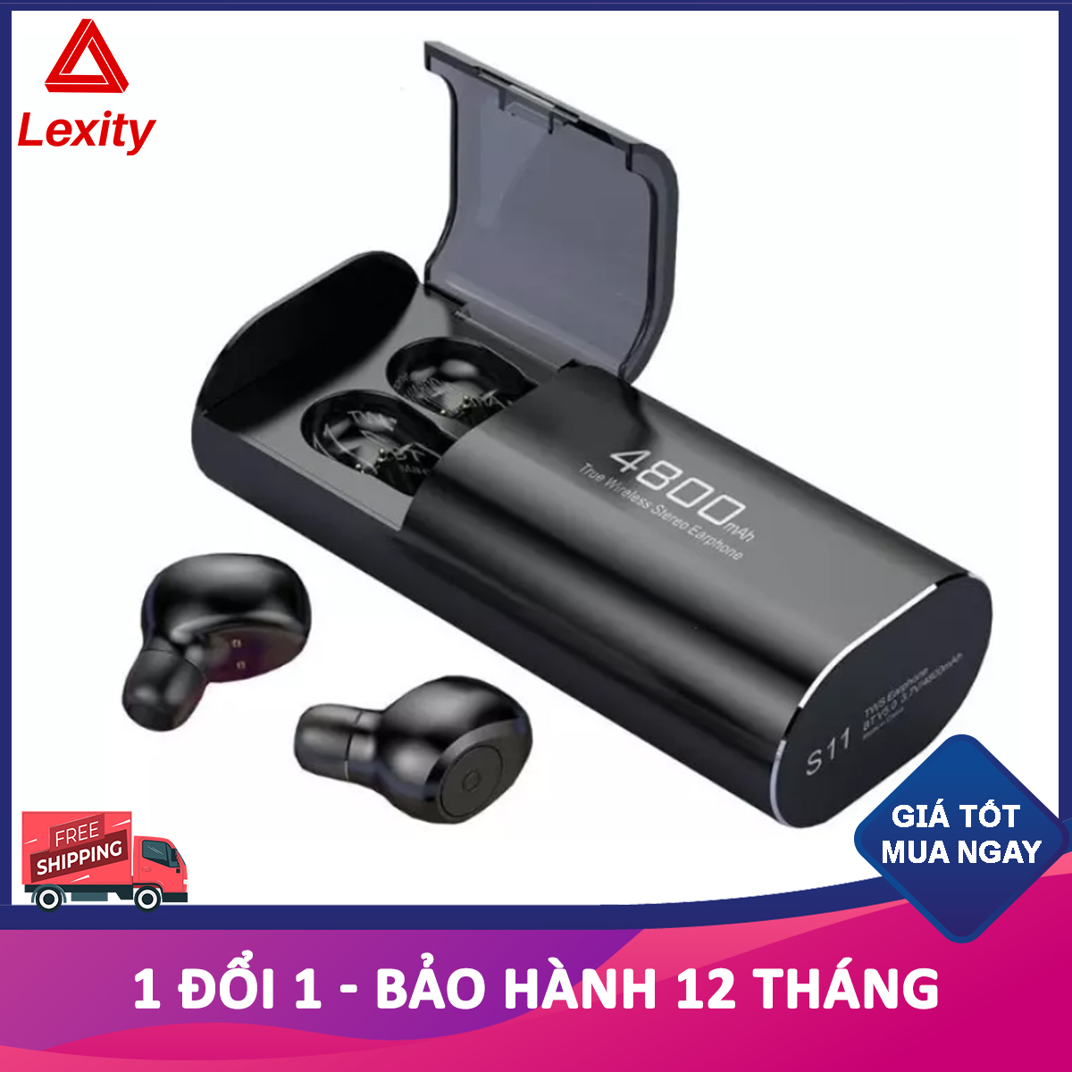 Tai nghe Bluetooth không dây nhét tai kiêm sạc dự phòng AMOI S11 cho điện thoại Sony Samsung iphone Apple Oppo ViVo VSmart- kiêm pin sạc dự phòng gọn như airpods với phiên bản buetooth 5.0 - Mã giảm giá S11- Lexity