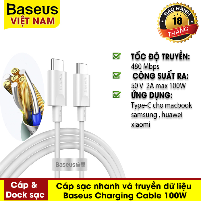 Cáp sạc nhanh và truyền dữ liệu Baseus Xiaobai Series Fast Charging Cable 100W Type-C to Type-C cho Macbook Pro Samsung S20 S10 Huawei P40 Xiaomi