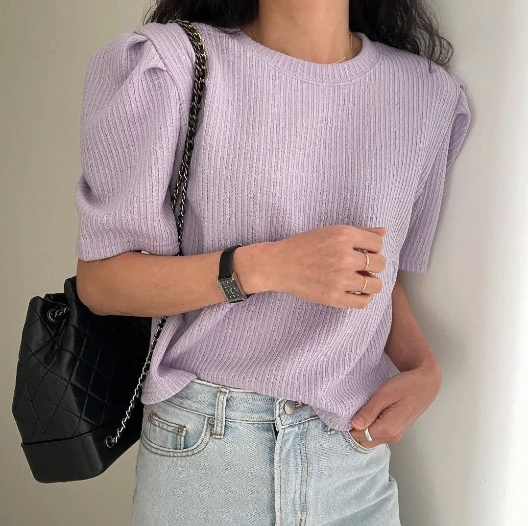 Áo nhung gân tay phồng phong cách Hàn Quốc
