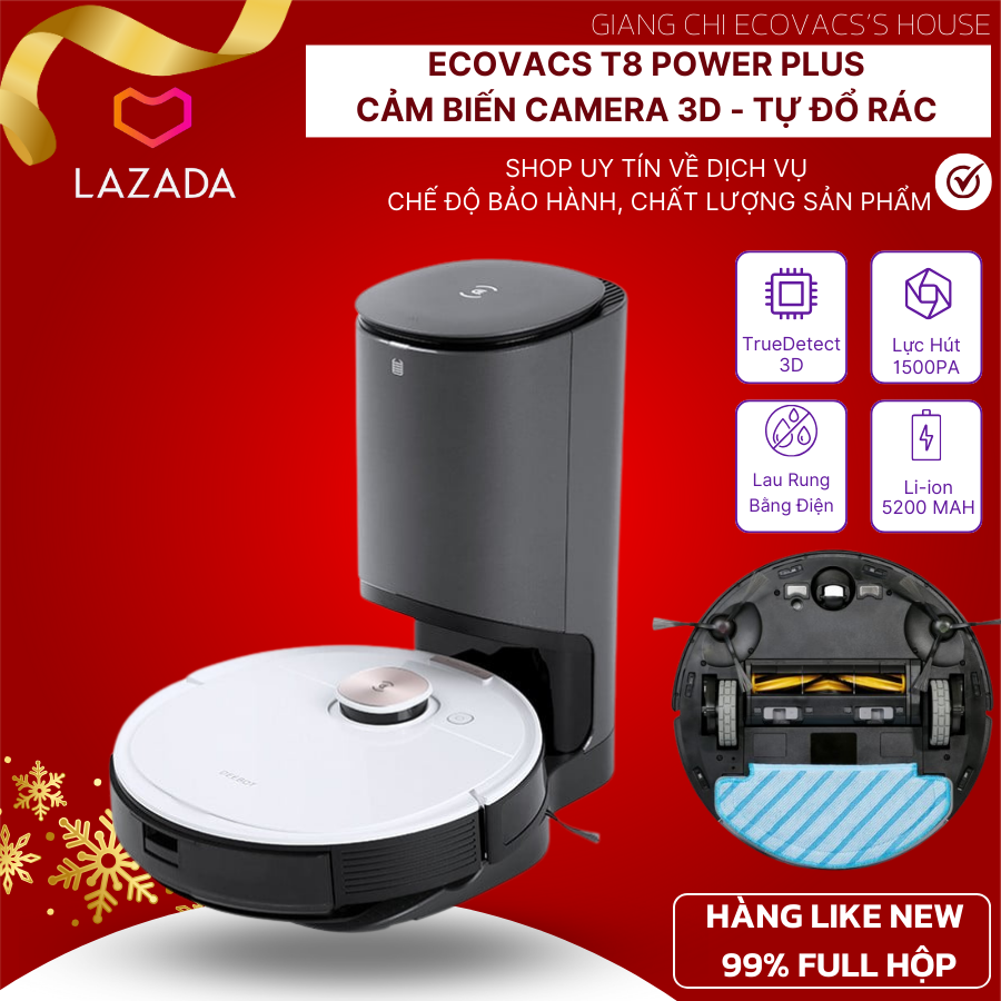 [Trả góp 0% ] Robot hút bụi lau nhà Ecovacs tự đổ rác T8 MAX PLUS - Hàng Like new 99% - Robot hút bụi lau nhà - CAMERA 3D - LỰC HÚT 2000 - BẢO HÀNH 12 THÁNG TẠI GIANG CHI ECOVACS'S HOUSE - Robot hcm