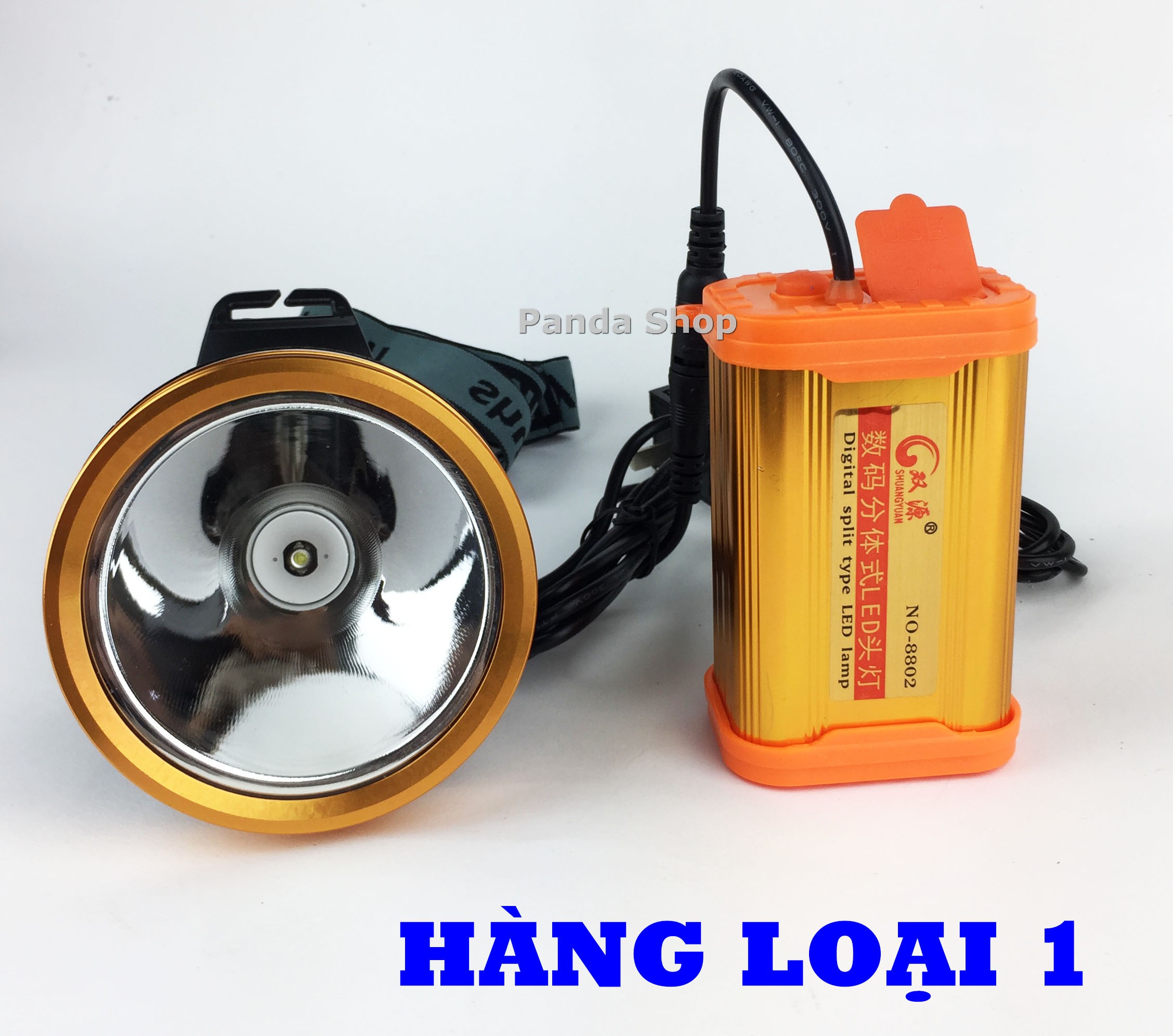 Đèn pin đội đầu siêu sáng bóng led 8802 100W ắc quy ( acquy ) khủng kiêm pin sạc dự phòng ánh sáng vàng