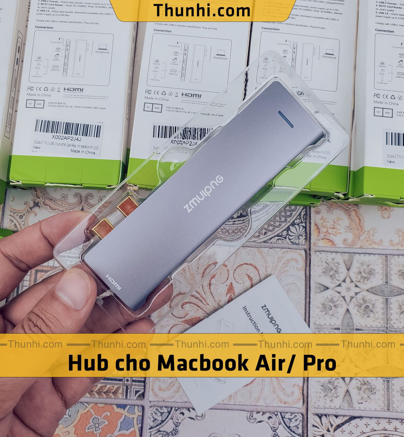 Hub usb type-c ra hdmi, usb3.0, ethernet cho macbook pro/ macbook air, 7 in 1 usb-c