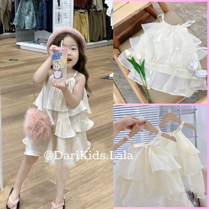 Đầm bé gái Darikids, váy hai dây dáng tầng bèo siêu sang chảnh từ 10 đến 24kg