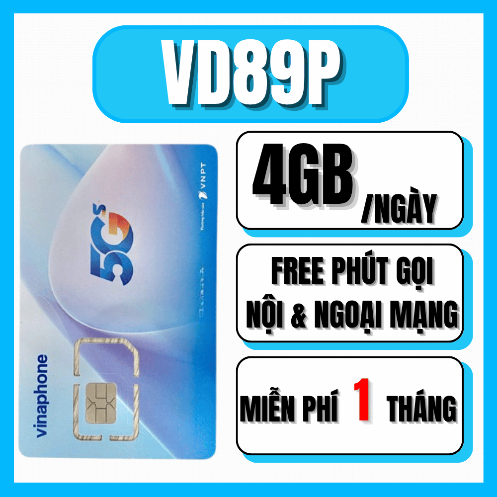 Sim 4G 5G VD89P Vinaphone Tặng 30 Ngày Dùng Miễn Phí Trọn Gói 1550 Phút Gọi /Tháng Kèm Data Tốc Độ cao 4GB/Ngày | FREESHIP - CHƯA KÍCH HOẠT