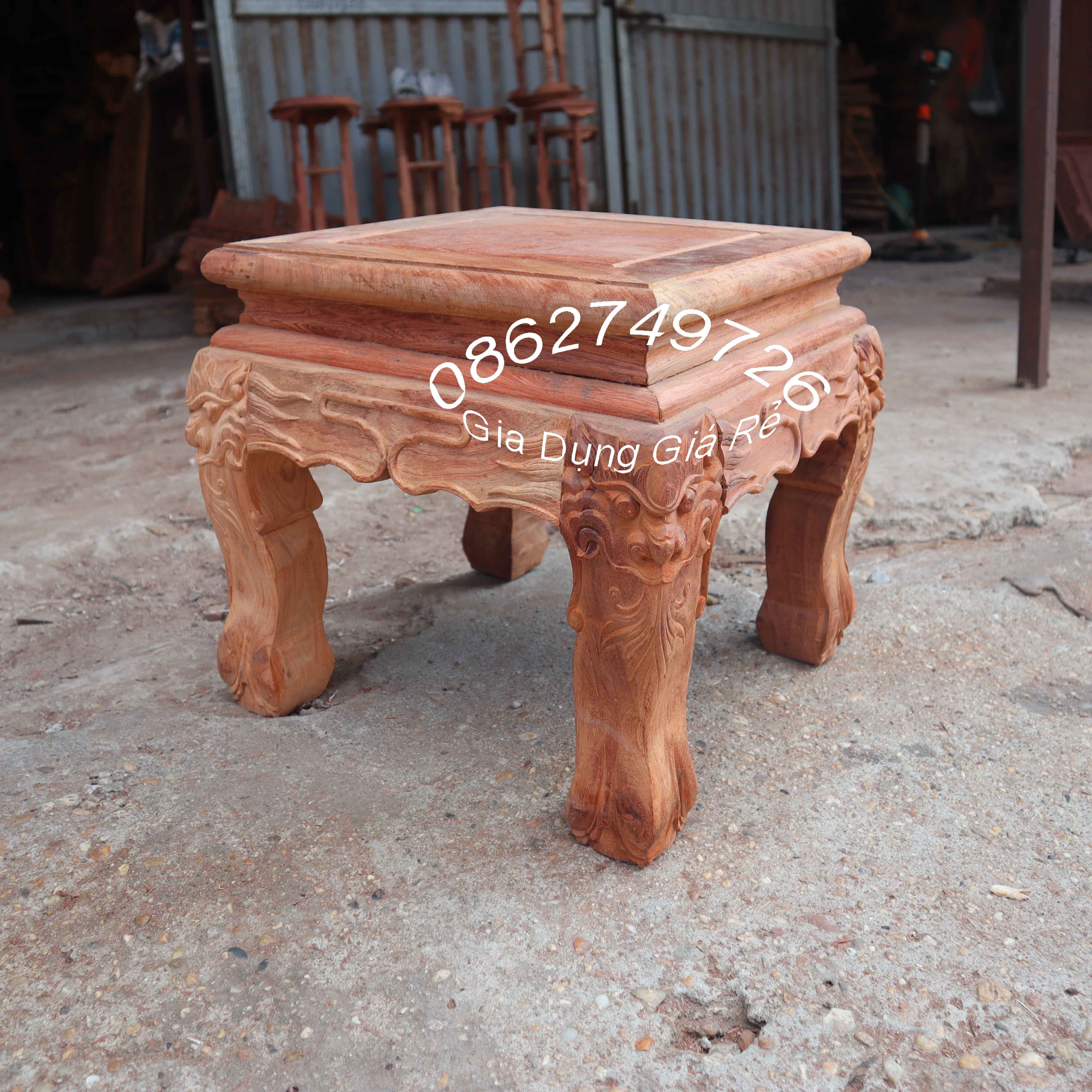 Đôn vuông chân quốc chiện đào gỗ hương 35 cao 35