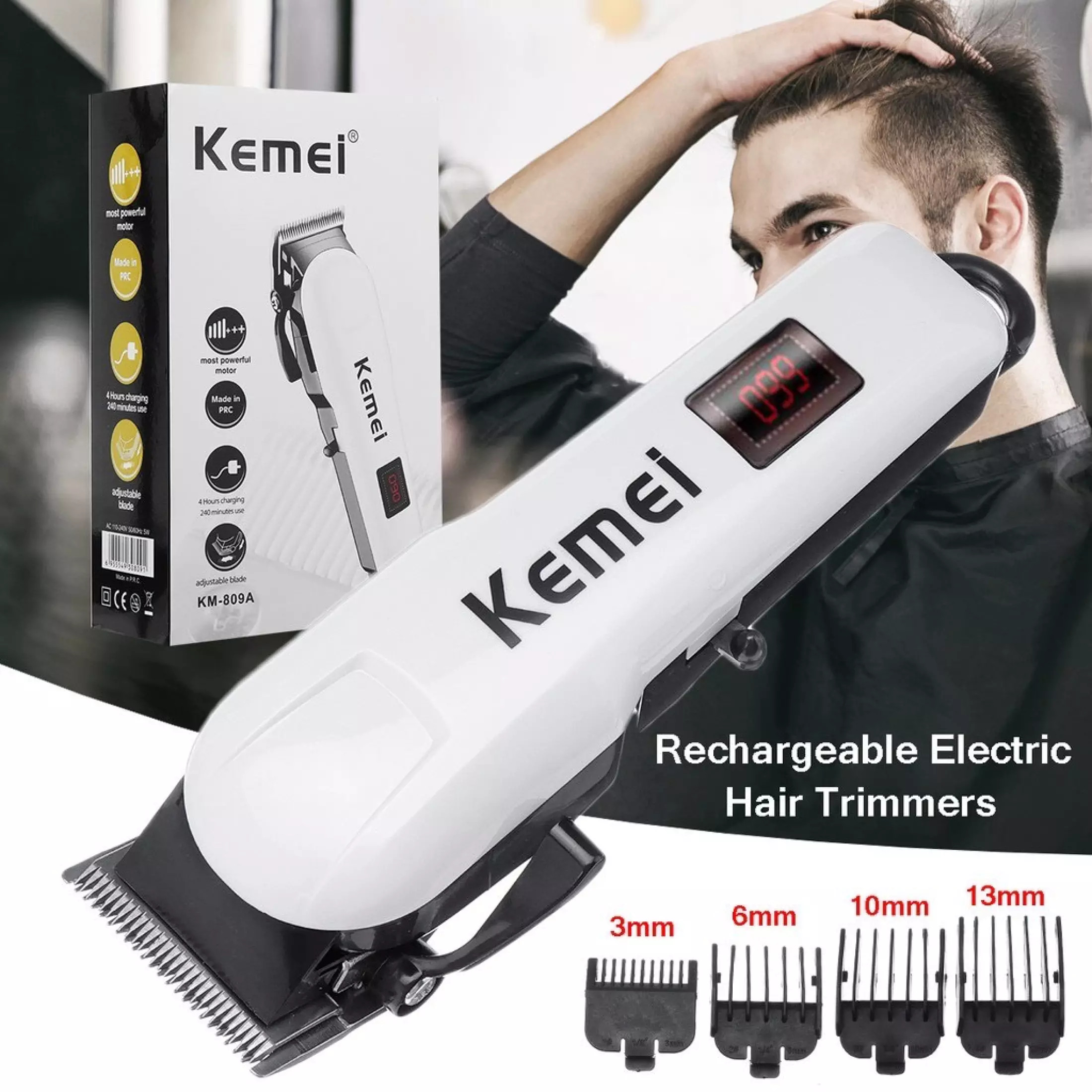 [HCM]Tông Đơ Cắt Tóc Không Dây Chuyên Nghiệp Kemei Tông Đơ Cắt Tóc Kemei Pro KM809A Động Cơ Mạnh Mẽ Lưỡi Dao Cắt Bằng Titanium Không Gỉ Lưỡi Sử Dụng Thép Siêu Bền Pin Lithiumion Siêu Khủng Cho Thời Gian Sử Dụng 60 Phút.