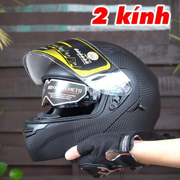 Mũ Bảo Miểm Fullface Lật Hàm Royal M179 Đen Vân Carbon
