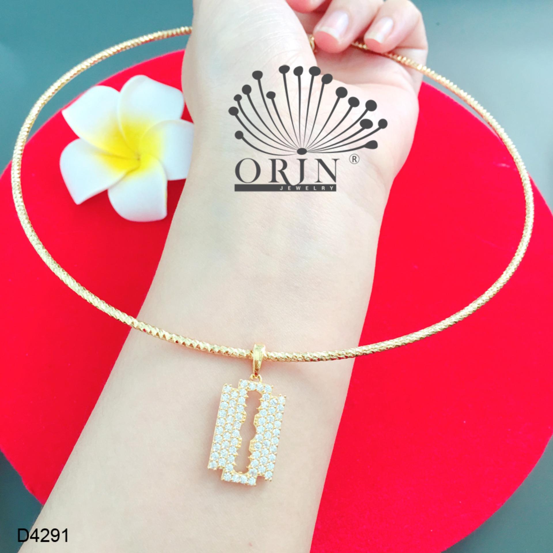 Kiềng cổ dạng nhuyễn bền màu mặt hình lam đính đá thiết kế cao cấp Orin D4291 - Long Tien