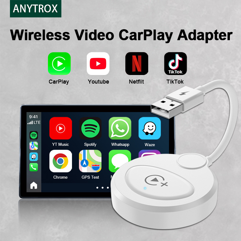 ANYTROX Bộ chuyển đổi không dây + video CarPlay, Bộ chuyển đổi CarPlay có dây sang không dây, hỗ trợ cập nhật trực tuyến, cắm và chạy, cho iPhone