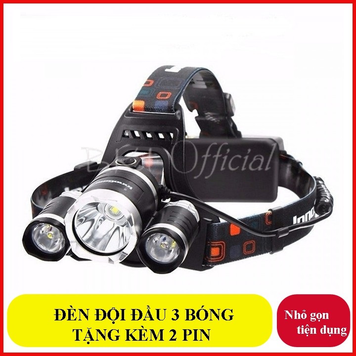 Đèn Pin Siêu Sáng Chính Hãng Đèn pin chiếu sáng 1KM đội đầu 3 bóng siêu sáng chống nước Đèn Pin Led Siêu Sáng Đội Đầu 3 Bóng Tặng Kèm Pin Và Bộ Sạc Tiện Ích