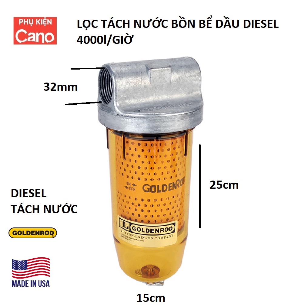 Lọc tách cặn nước cho bồn dầu tổng lưu lượng lớn 4000 lít/ giờ - hãng goldenrod usa chính hãng lọc cặn cho diesel