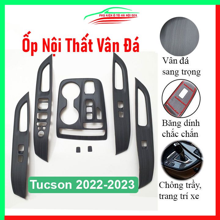 Ốp nội thất cho xe ô tô Tucson 2022-2023 vân đá nhựa ABS, ốp trang trí, bảo vệ khu cần số, tay nắm cửa xe hơi