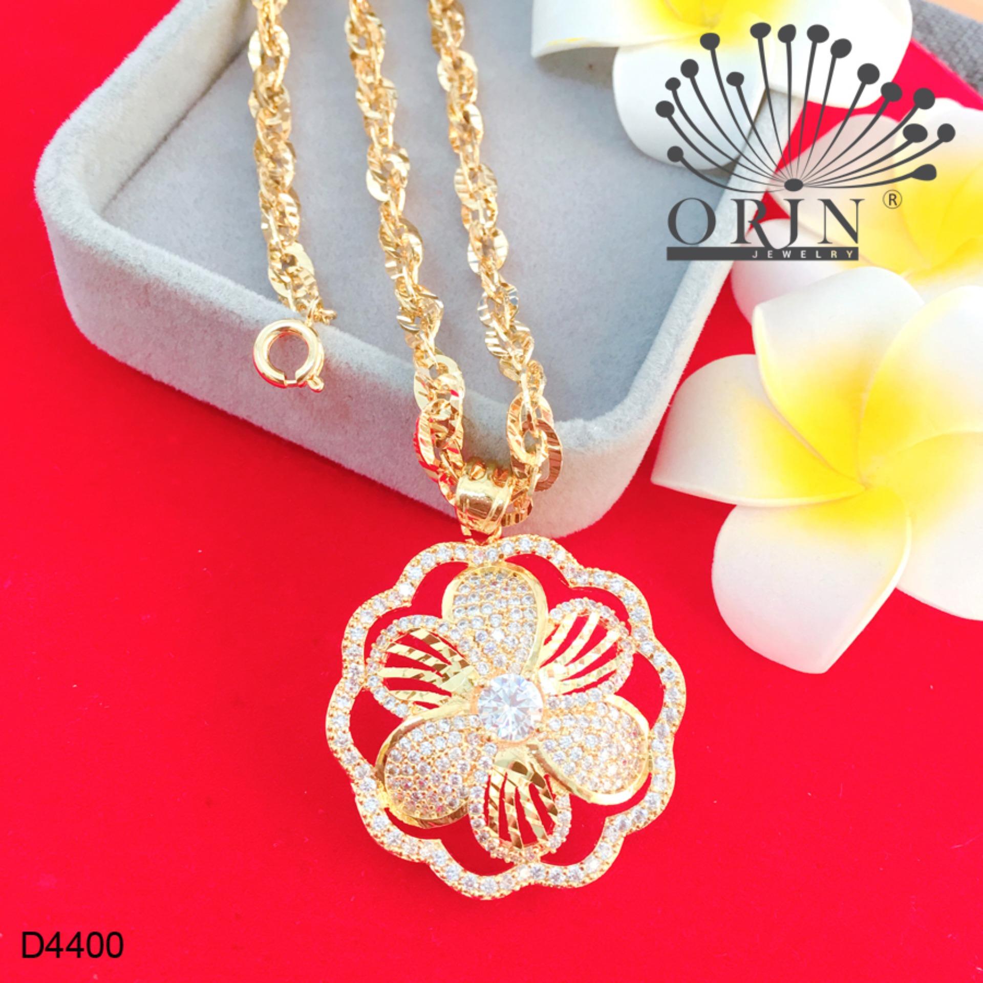Dây chuyền nữ dây khế mặt hoa 6 cánh viền tròn đính đá thiết kế cao cấp Orin D4400 - Long Tien