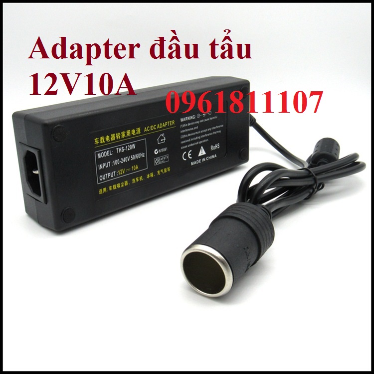 Adapter tẩu thuốc 12V 10A cho máy bơm hơi, adapter cho máy bơm hơi, adaptor máy bơm hơi