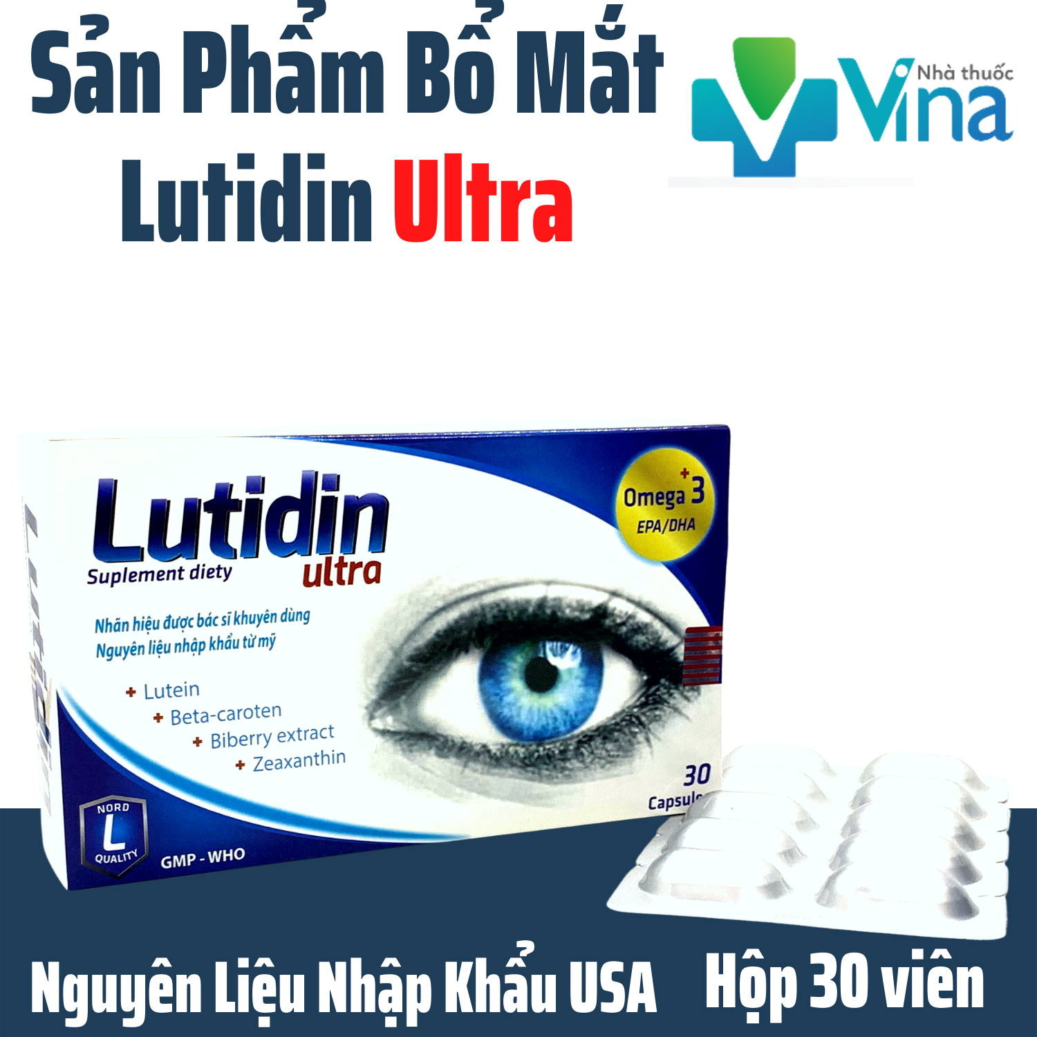 Viên bổ mắt Lutidin Ultra Lutein, Omega 3 giảm khô, mờ, nhức mỏi mắt