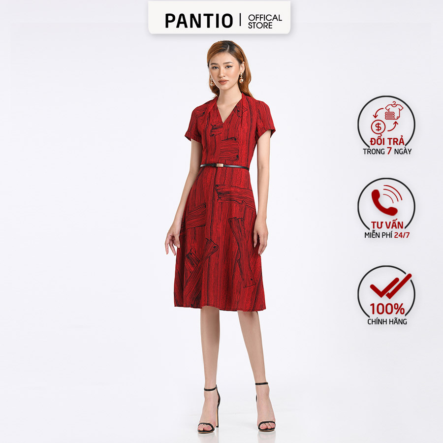 Đầm dạo phố chất liệu lụa hoạ tiết ngắn tay fdp52406 - pantio