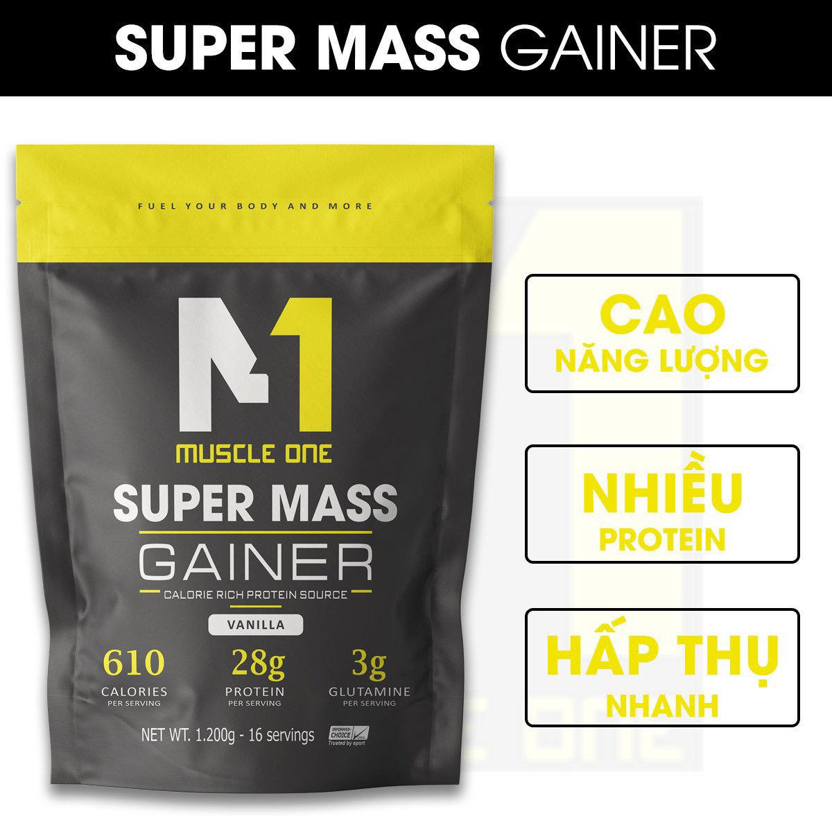  Sữa Tăng Cân Tăng Cơ Super Mass Muscle One - Túi 1.2kg- Tăng Cân Nạc - Chính Hãng  Freeship  
