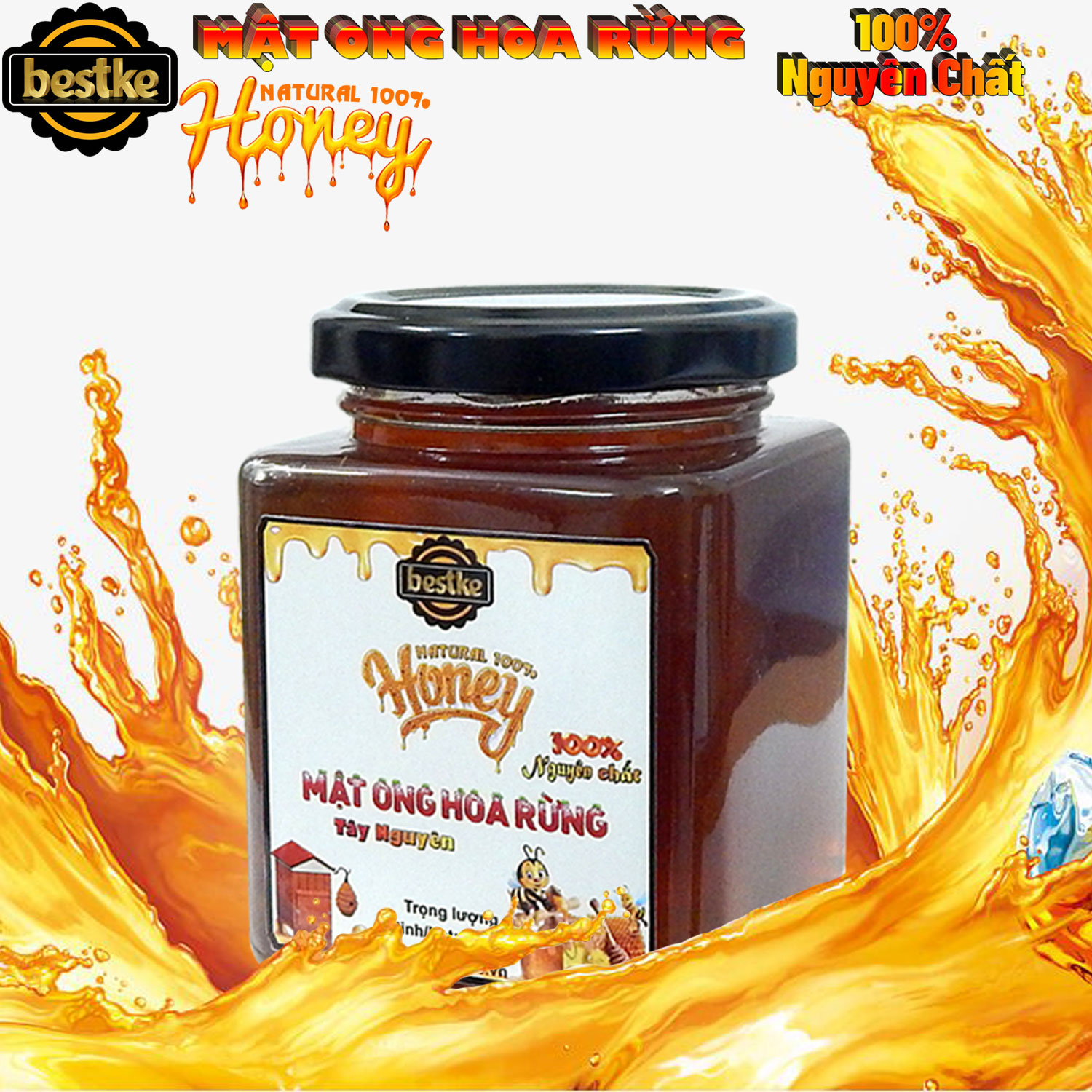 Mật ong , mật ong thật , mật ong hoa rừng , tây nguyên 100% nguyên chất, hũ 200ml, cam kết mật nguyên chất 100%, tuti