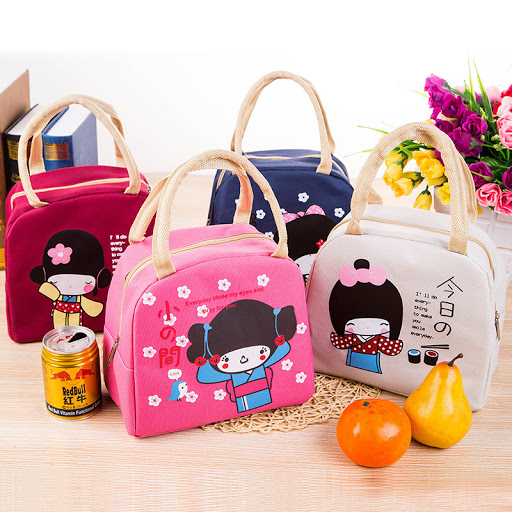 Túi giữ nhiệt hình cô gái nhật bản đựng cơm túi ủ cháo chống thấm giữ nhiệt siêu bền có quai xách tiện lợi