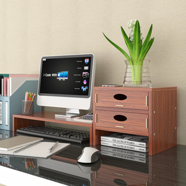 Kệ kê màn hình máy tính , Kệ đựng sách mini , kệ gỗ lắp ráp đa năng , kệ để máy tính laptop phù hợp màn hình tới 24inches Tặng giá đỡ điện thoại Canashop