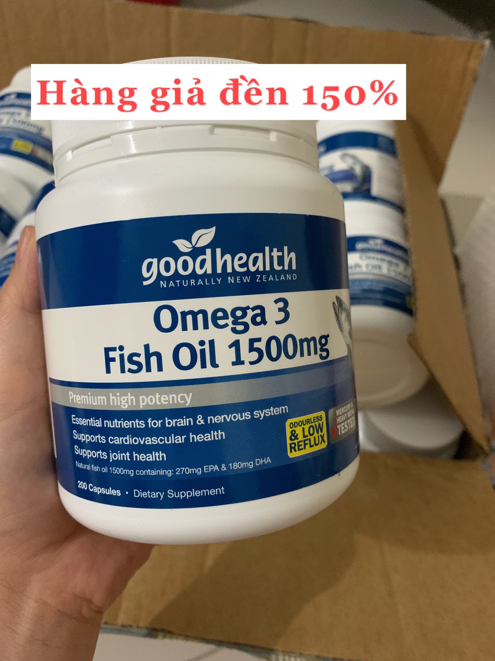 Bill, Hàng Air, hộp 200 viên Dầu cá Omega 3 Goodhealth hàm lượng cao 1500mg nội địa New Zealand