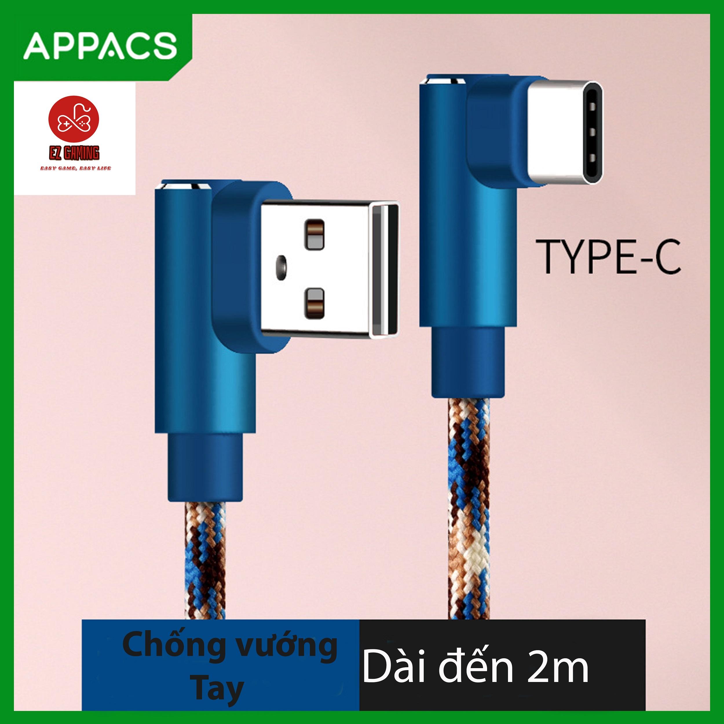 [HCM][Cáp chống vướng tay] Cáp sạc USB Type C dài 2m APPACS cao cấp màu rằn ri cực đẹp.