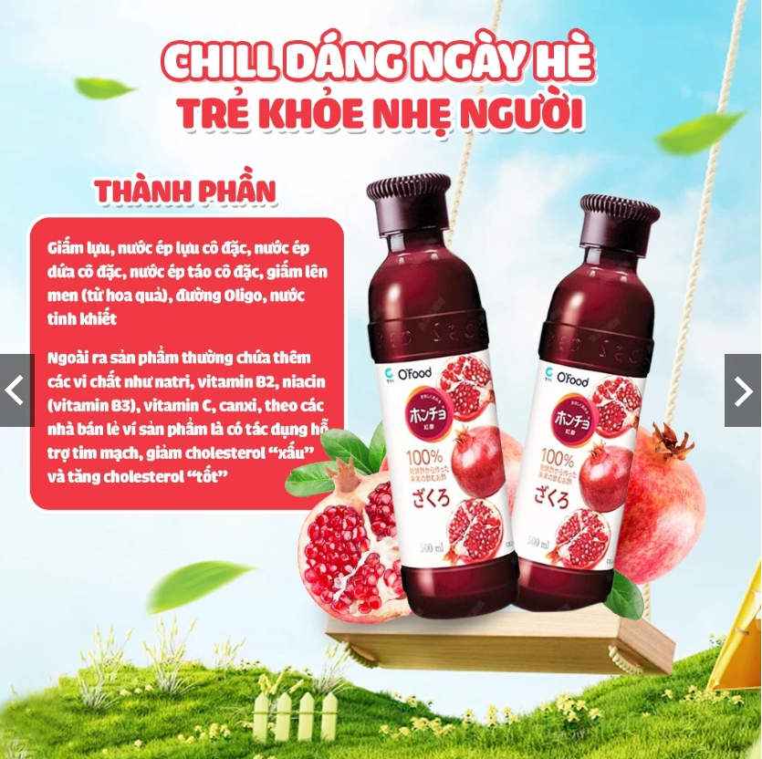 Giấm Lựu DEASANG Hữu Cơ Hàn Quốc O'food Hỗ Trợ Giảm Cân, Làm Đẹp Da 900ml