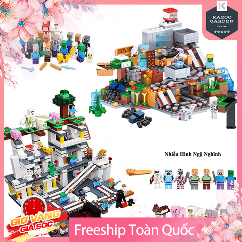 Bộ đồ chơi trẻ em kích thích trí não cho bé xây nhà theo tựa game mine craft nổi tiếng có 2 mẫu nhà cho bé lựa chọn