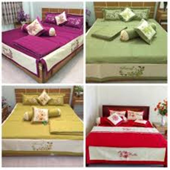Set bộ phủ 7 món ga gối mền trần gòn satin hq cao cấp - phối nhiều màu