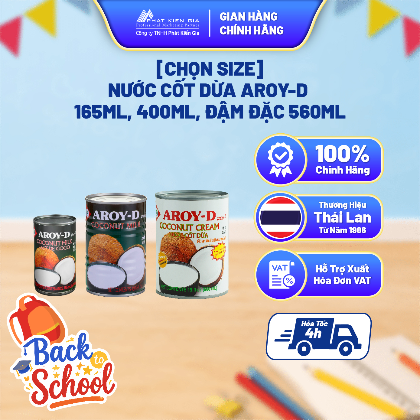 [CHỌN SIZE] Nước Cốt Dừa Aroy-D 165ml, 400ml, Đậm Đặc 560ml - Nhập Khẩu Thái Lan