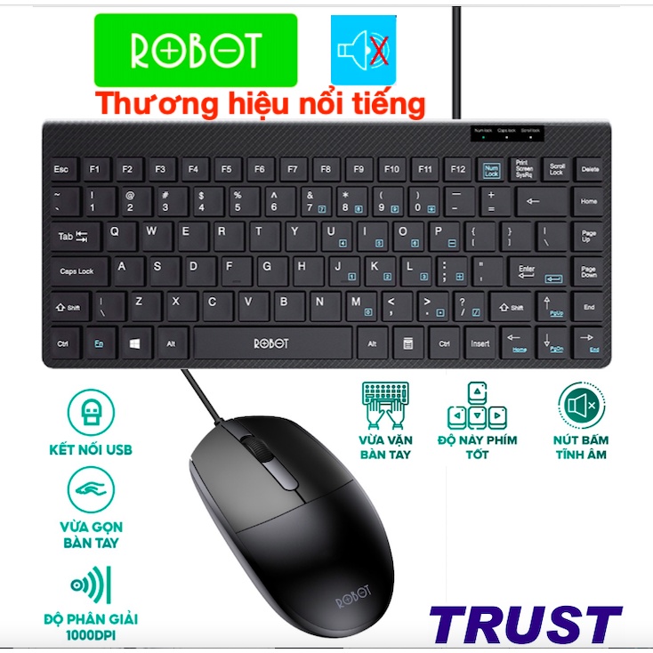 Combo bàn phím có dây mini robot rk10 va chuột quang có dây robot m120