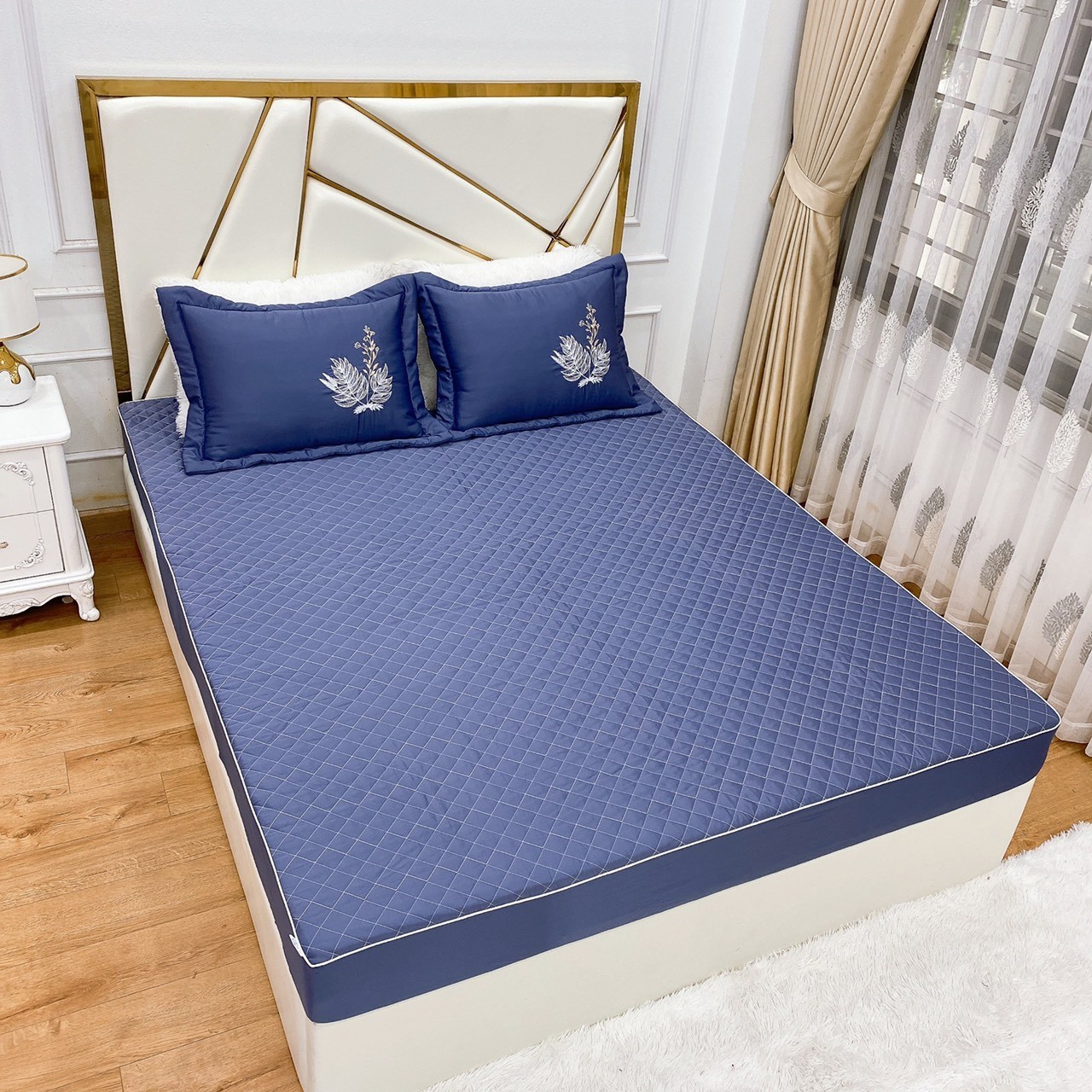 Bộ ga gối phi lụa trần bông, ga bo chun bọc đệm 10p