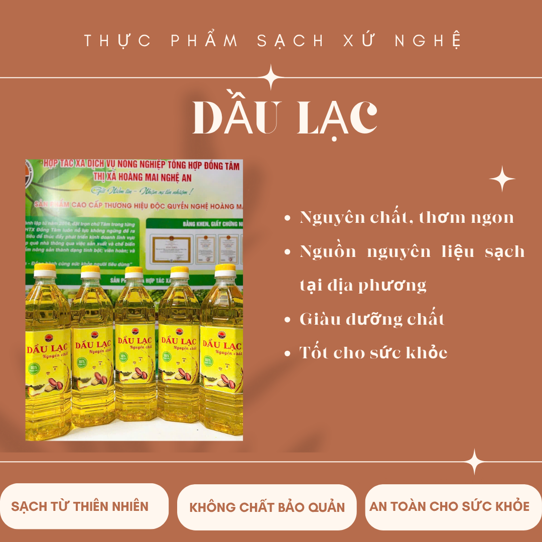 Dầu đậu phộng, dầu lạc nguyên chất 100%, không chất bảo quản không hương liệu, chai 1 lit