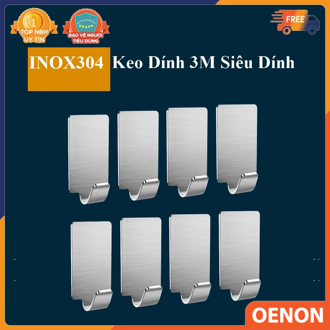 Combo 8 móc dán tường INOX 304, Móc treo đồ gia đình sử dụng công nghệ dán 3M siêu chắc - OEM08
