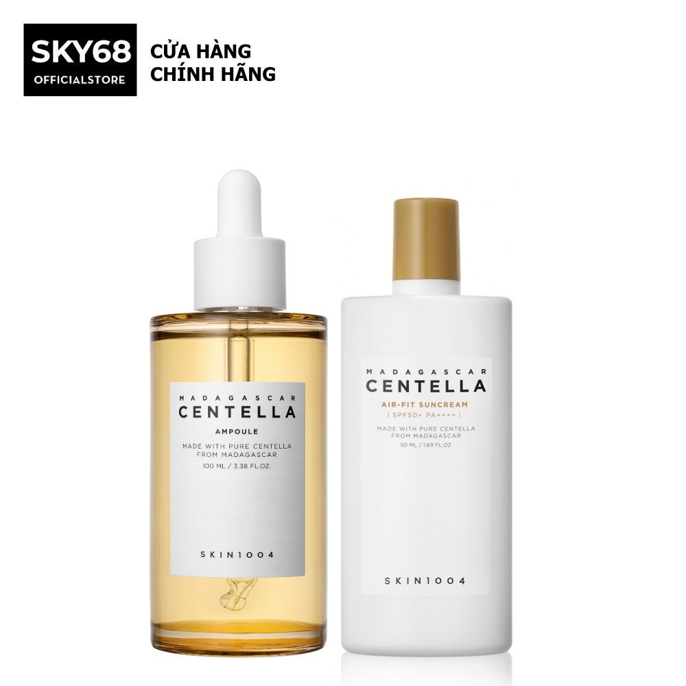Combo 2 Sản Phẩm Giảm Mụn, Làm Dịu Da Chiết Xuất Rau Má Skin1004 Madagascar Centella (Serum 100ml + Kem chống nắng 50ml)