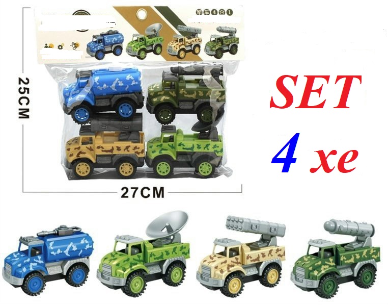 Set 4 xe quân đội chạy bánh đà đồ chơi