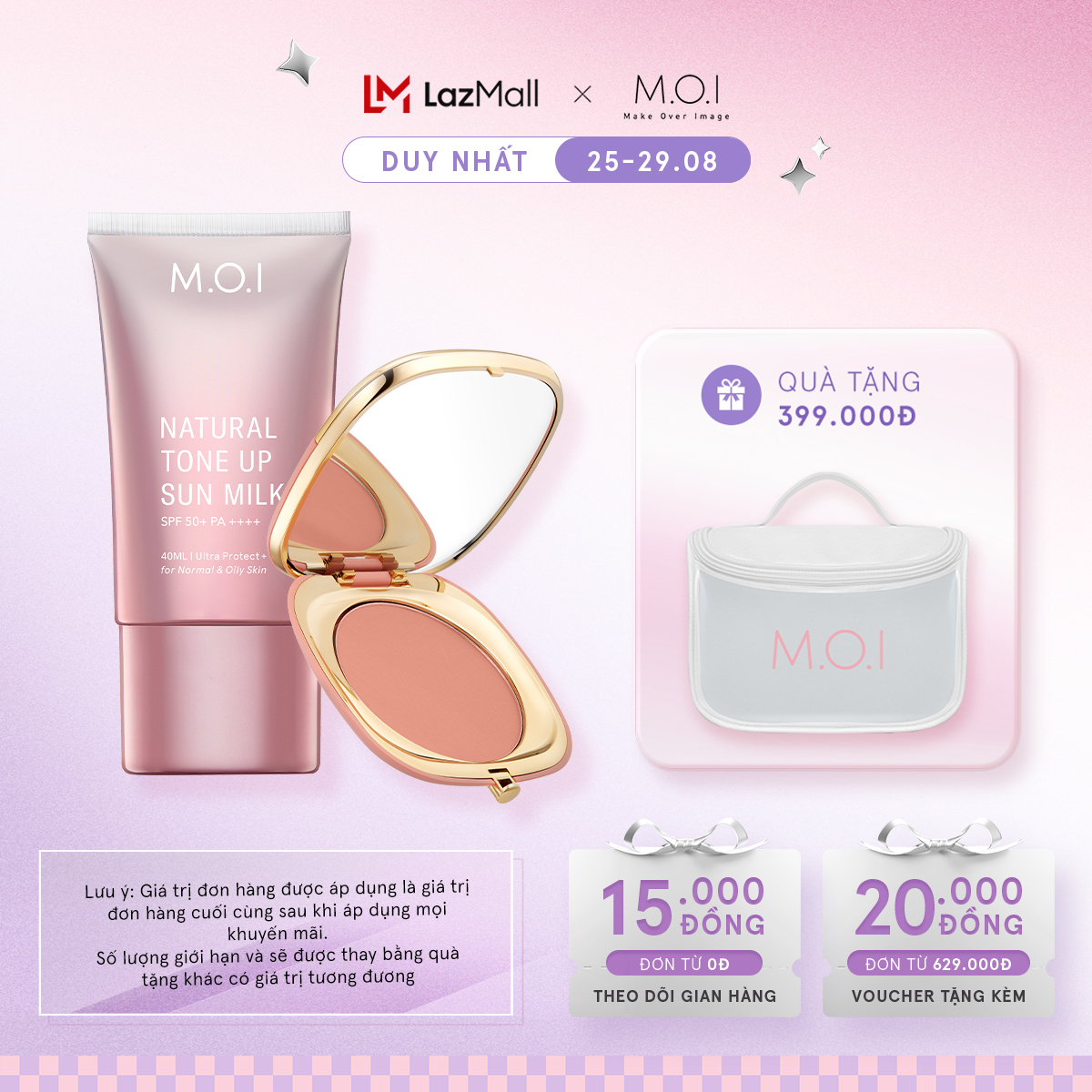 Bộ đôi m.o.i kem chống nắng nâng tông spf 50+pa++++ và phấn má phiên bản giới hạn