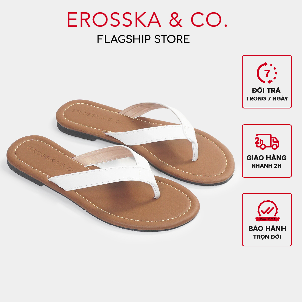 Dép nữ thời trang xỏ ngón đế bằng Erosska 2023 màu trắng - DE070